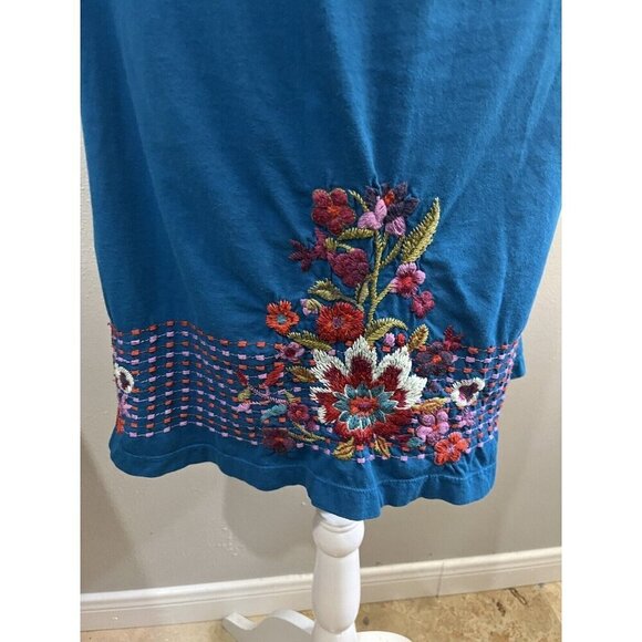 Johnny Was Embroidered Draped Neck Short Dress Cotton Women Large 3/4 Sleeve - Picture 3 of 12